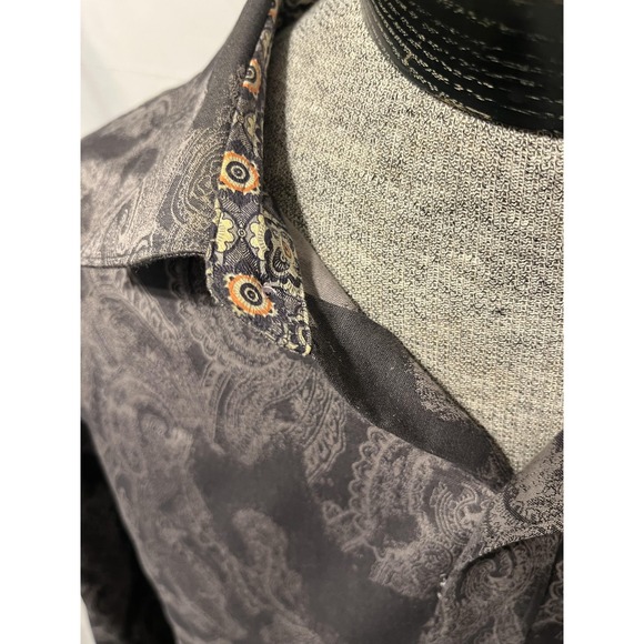 Robert Graham Shirt Mens 1XLT Black Gray Paisley Casual Long Sleeve Button Cuffs - Picture 6 of 16